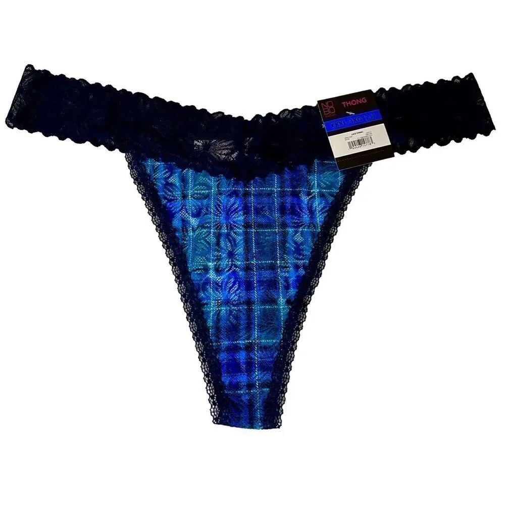 NWT No Boundaries NOBO Plaid Floral Lace V Thong Panties Size 3XL